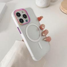 Imagem de Capa de telefone transparente magnética de luxo para iPhone 14 13 12 11 Pro Max Skin Feel Laser Metal Camera Protection Capa de acrílico macio, branco fosco, para iPhone 12 Pro