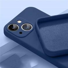 Imagem de Capa de telefone quadrada de silicone líquido para iPhone 13 14 Pro Capa para iPhone 14 11 13 12 Pro Max XR XS 7 8 Plus Capa traseira de proteção, azul escuro, para iPhone 7 8