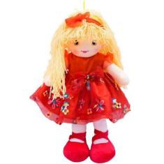 Imagem de Boneca Pano Vestido Vermelho E Cabelo Laranja Encaracolado - Fofy Toys
