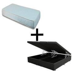 Imagem de Cama Box Baú Casal 138 Bipartido - Tecido Sintético Preto com Colchão Munique Bello Box - 100% Espuma - D33 Branco 55x138x188