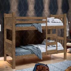 Imagem de Beliche Solteiro Caribe Vira 2 Camas Solteiro C/Grade Proteção E Escada -Super Resistente - Castanho