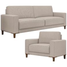 Imagem de Kit Sofá 3 Lugares 214cm Com 01 Poltrona Decorativa Viso M03 Linho Cru - Lyam Decor