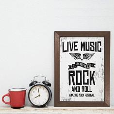 Imagem de Quadro Musica Rock Live Music 22x32 Moldura Marrom