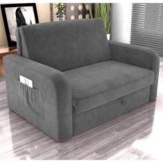 Imagem de Sofá Cama Com Baú 2 Lugares Numey Veludo Cinza