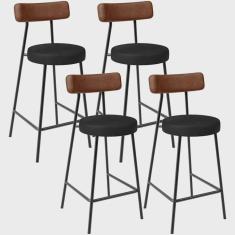 Imagem de Kit 04 Banquetas Baixa Cozinha Sala Jantar Bancada Milão L02 Couríssimo Marrom Preto - Lyam Decor