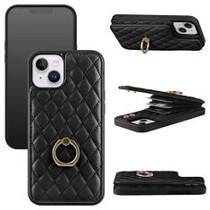 Imagem de OQQE Capa carteira para iPhone 13 6.1 [bloqueio RFID] Capa flip de couro PU de luxo com 3 compartimentos para cartão de crédito com rotação de 360° com suporte de anel de rotação de 360°, botões