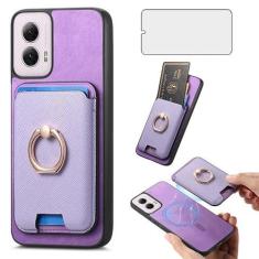 Imagem de Asuwish Capa de celular para Motorola Moto G Power 5G 2024 capa de celular carteira com protetor de tela de vidro temperado anel fino suporte compartimento para cartão de crédito G5 mulheres meninas