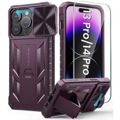 Imagem de FNTCASE Capa de celular para iPhone 14-Pro: capa de celular de grau militar à prova de quedas 13 Pro e 14 Pro com suporte e slide | Capa protetora resistente à prova de choque para Apple 14pro/13pro 6,1 polegadas