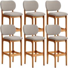 Imagem de Kit 6 Banquetas Alta Betta Imbuia Linho Bege