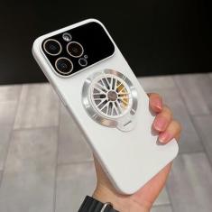 Imagem de Capa de telefone magnética com suporte dobrável giratório para iPhone 14 15 Plus 11 12 13 Pro Max Capa de proteção de lente com suporte oco, branca, para 12ProMax
