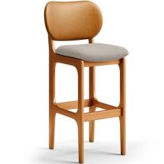 Imagem de Banqueta Alta Bar Cozinha Sala Jantar Betta L02 Imbuia Couríssimo Whisky Linho Bege - Lyam Decor