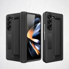 Imagem de Capas flip para smartphone compatíveis com Samsung Galaxy Z Fold 5 capa de couro aderente, capa resistente à prova de choque, capa protetora de corpo inteiro com alça de dedo design portátil [suporte