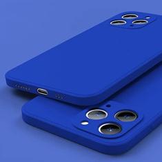 Imagem de Capa de telefone quadrada de silicone líquido para iPhone 14 12 11 13 Pro Max Mini X XR XS 7 8 Plus SE 2 Capa de proteção de lente completa, azul Klein, para iPhone 13