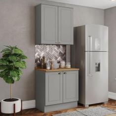 Imagem de Cozinha Compacta Americana 4 Portas 3 Prateleiras 100% Mdf Cinza/Nature - Henn