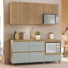 Imagem de Cozinha 4 Peças Ripado Rainha 100% MDF Balcão e Aéreo Forno 100% MDF Marrom/Verde