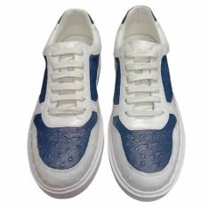 Imagem de Tênis masculino autêntico de pele de avestruz real, azul, verde, cores mistas, casual, couro exótico, masculino, cadarço, Azul, 38
