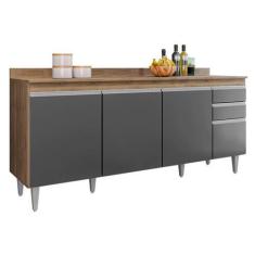 Imagem de Balcão Cozinha Freijó Com Grafite 180cm S/ Tampo - Belliv Decor