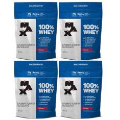 Imagem de Kit 4 unidades 100% Whey Refil 900g Morango - Max Titanium