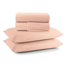 Imagem de Jogo Lençol Cama Casal King 4 Peças Malha 100% Algodão Liso Luxo Macio