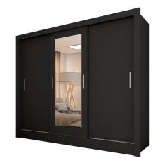 Imagem de Roupeiro 3 Portas Casal Com 2 Espelhos Aurora Preto - M. Arapongas