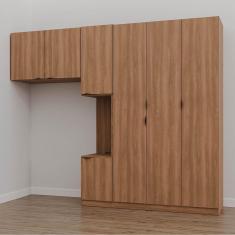 Imagem de Guarda Roupa Modulado de Solteiro Ccom Mesa de Cabeceira Direita 7 Portas 3 Peças Hera Cabecasa Made Louro/Preto/Preto