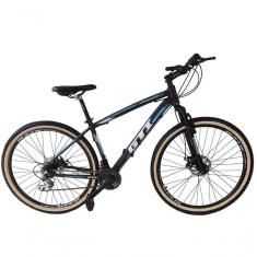 Imagem de Bicicleta Aro 29 Gti Roma Alumínio 27v Freio Disco Mecânico Pneu Faixa Bege - Preto-azul Tam.19