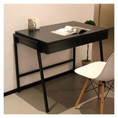 Imagem de TOMYEUS Mesa de estudo de computador simples PC mesa de laptop para espaços pequenos mesa de estudo compacta pequena mesa de estudo de estudo, estrutura de aço estável, branco/preto escrivaninha para escritório em casa