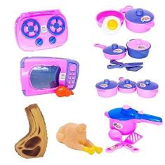 Imagem de Kit Brinquedo Menina Comidinhas Microondas Frango Bife 18pç