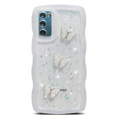 Imagem de SUYACS Capa para celular Samsung Galaxy S20 FE 6,5 polegadas fofa Kawaii Bling Glitter Curly Wave Frame Shape 3D Butterfly Clear Cover for Women Soft Silicone à prova de choque para Samsung S20 FE