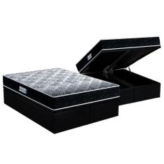 Imagem de Cama Box Baú King: Colchão Anatômico D33 - Ep Tech1500 + Base Crc Suede Preto(193x203)