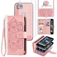 Imagem de Asuwish Capa de celular para Google Pixel 2 carteira com zíper magnética destacável com protetor de tela de vidro temperado, alça transversal, porta-cartões de flores Pixel2 Pixle Two G011A mulheres