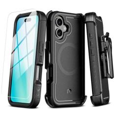 Imagem de M MYBAT PRO Capa Maverick Series para iPhone 16 6.1 com clipe para cinto, [compatível com Magsafe] com protetor de tela, antiqueda, à prova de choque, com suporte giratório de 360°, proteção