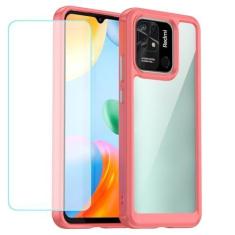 Imagem de Wanyuexes Capa para Redmi 10C, 220333QBI Capa com protetor de tela de vidro temperado, antiamarelamento, parte traseira rígida transparente de policarbonato e capa protetora de TPU macio para Xiaomi