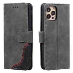 Imagem de GSYH Capa para iPhone 13 Mini/13/13 Pro/13 Pro Max, capa carteira de couro legítimo à prova de choque slots para cartão TPU Shell Kickstand Magnetic Folio Cover Proteção de câmera, Cinza, 13pro max 17 cm
