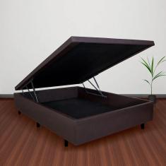 Imagem de Cama Box Baú Viúvo 128x188x42cm Courino Linho Marrom com Pistão a Gás