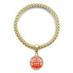 Imagem de DIYthinker Pulseira dourada vermelha com pingente redondo de ópera de Pequim com cabeça facial