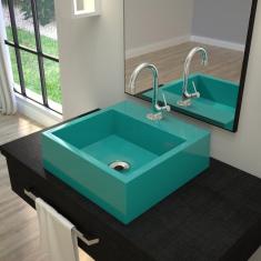 Imagem de Kit Cuba Q395 Com Torneira 1198 Metal E Válvula1 Pol. Sifão Pvc E Flexivel Compace  Turquesa
