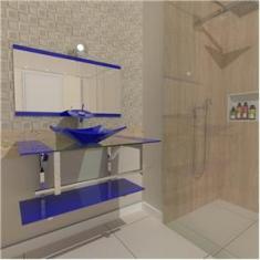 Imagem de Gabinete De Vidro 90Cm Iq Inox Com Cuba Quadrada -  Escuro