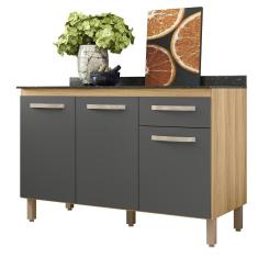 Imagem de Balcão De Cozinha Fit Com 3 Portas E 1 Gaveta Freijo/Cinza