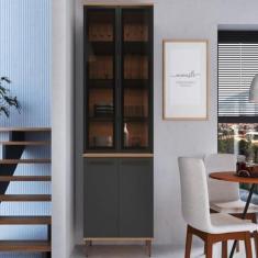 Imagem de Armário Paneleiro 0,8m 4 Portas Vidro Fume Isabelle Freijó/grafite