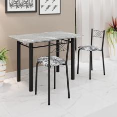 Imagem de Conjunto Sala de Jantar Mesa Retangular 100x60cm Tampo Granito Topázio 2 Banquetas Maragogi Yescasa Preto Floral/Preto Fosco