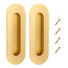 Imagem de Malimali Puxadores de dedo embutidos dourados de 15 cm para porta de armário de porta de bolso, puxador de porta de celeiro deslizante, puxadores ovais de aço inoxidável escovado dourado (pacote com