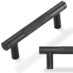 Imagem de POVEFONK Pacote com 10 puxadores de armário de cozinha pretos foscos de 76 mm Puxadores de armário serrilhados puxadores de gaveta pretos puxadores de cozinha