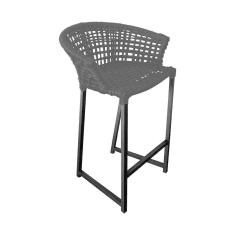 Imagem de Banqueta Reis em Corda Náutica e Base em Alumínio Preta para Área Gourmet - Externa Preta