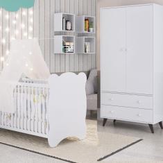 Imagem de Quarto de Bebê Completo Berço com Roupeiro 2 Portas 2 Gavetas Estrela Móveis Percasa Branco