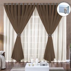 Imagem de Cortina Paula 2,00m x 1,70m Tabaco Para Trilho Comum Tecido Voal  Leve Clean