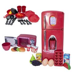 Imagem de Kit Cozinha Infantil Vermelho Geladeira Microondas Louça 28p