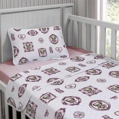 Imagem de Jogo de Cama Tecebem Mini Cama Malha Estampado Cristina 3 Pçs Rosa