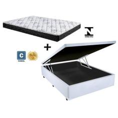 Imagem de Cama Box Baú Casal Sintético Branco    + Colchão Casal Espuma D23 Com