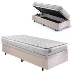 Imagem de Base Box Baú 88x188 Suede Bege com Colchão Hanover Inducol